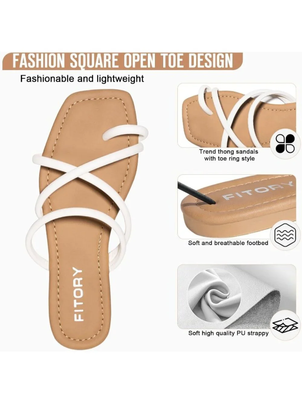 Women's White Summer Flat Toe Ring Thong Open Toe Cross Strap Fashion Shoes